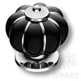 Ручка кнопка керамика с металлом, чёрный/глянцевый хром (S-105-10-BLACK-SILVER LIN)