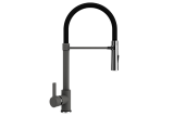 Смеситель кухонный однорычажный с высоким гибким изливом цвет асфальт (UQ-024-09)