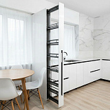 Колонна выдвижная, шесть уровней, скрытые направляющие полного выдвижения, с порошковым покрытием темно-серого цвета, пруток W12*T3 мм, ширина шкафа 150 мм, W95*D497*H1940-2230  мм  (BKJ150/DF)